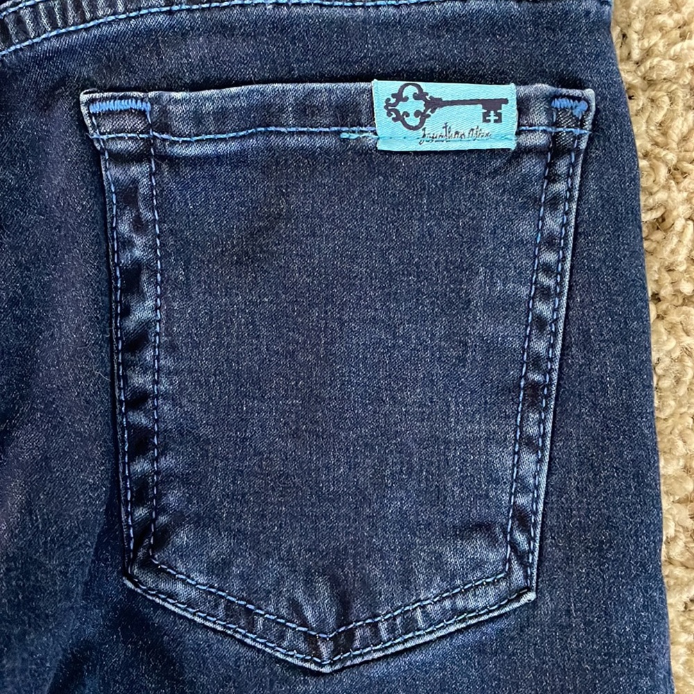 Rare 7 for all Mankind Jonathan Adler skinny jeans Size 24 Turquoise stitching